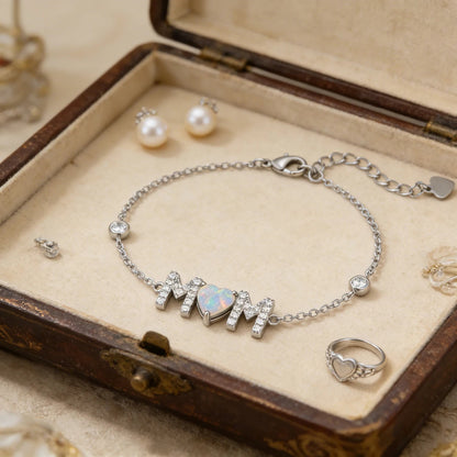 Gifts for Mother from Child,Family Love Jewelry,White Opal & Cubic Zircon,Sentimental MOM Bracelet Perfect for Mother's Day Gift Good Vibrations