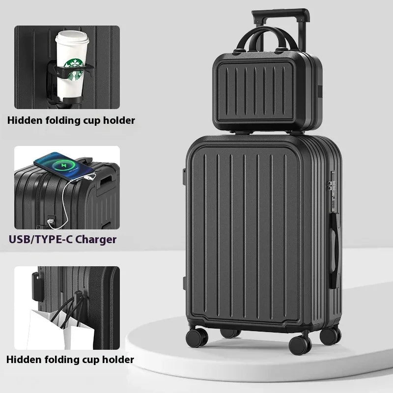 Stylish Lightweight Hardshell Luggage Trolley Case with USB Port, Perfect for Women Travel & Business 20/22/24/26/28 Inch Good Vibrations