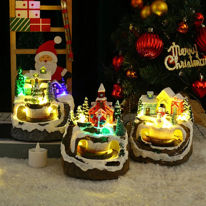 Christmas Village House Snow Tree Scene Lights Up Holiday Decoration Resin Collection for Living Room Restaurant Festival Good Vibrations