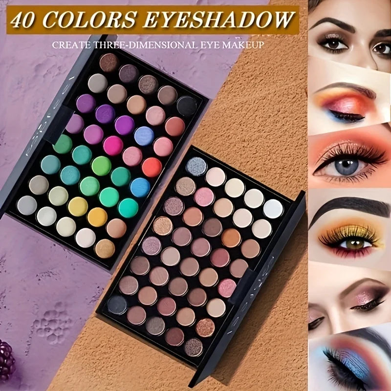 40 Color Eye shadow Palette Make-up for Women with Brushes Nude Eyeshadow Palette Glitter Matte Pigmented Powder Eye Cosmetics Good Vibrations