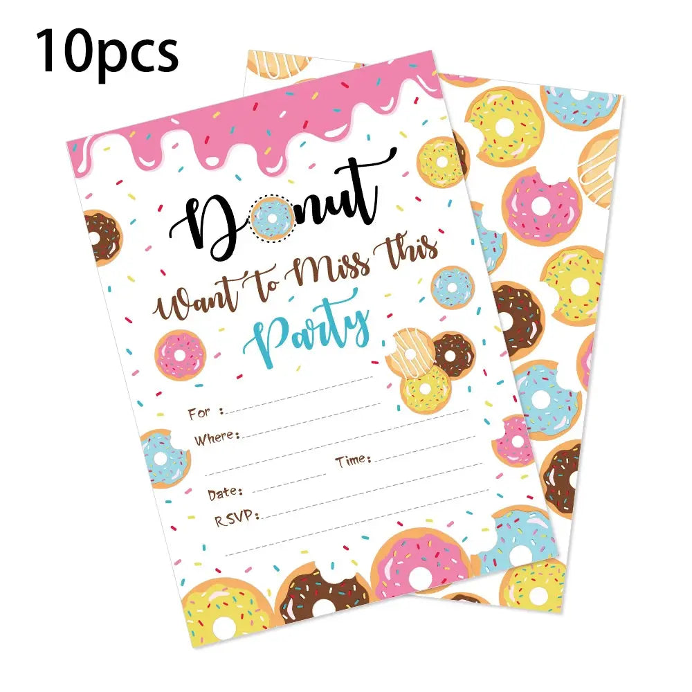 10pcs Sweet Donut Invitation Letter Birthday Party Single Page Invited Greeting Cards Wedding Baby Shower Party Invitation Card Good Vibrations