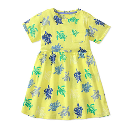 Little maven Baby Girls Summer Casual Clothes Little Genius Pretty Cartoon Dress Kids Soft and Comfort Wear Children's Clothing Good Vibrations