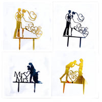 Mrs & Mrs Wedding Party Cake Topper Gold Black Ring Acrylic Wedding Cake Toppers Dessert Decoration Bride Groom Baking Supplies Good Vibrations