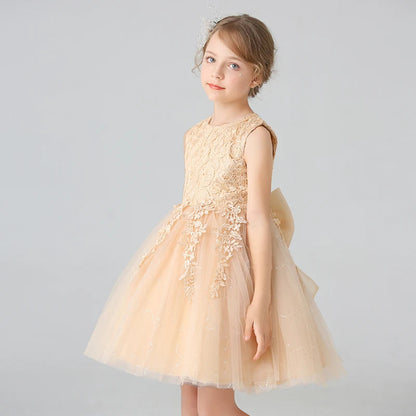 BX8991 White Lace Flower Girl Dress Bows Children's First Communion Dress Girls Sleeveless Princess Dresses Good Vibrations