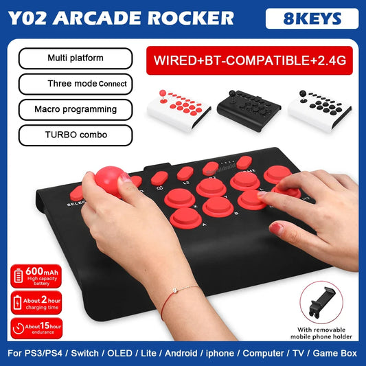 Y02 Arcade Joystick for PS4/PS3/Xbox One/Switch OLED/Android/iOS Wired Wireless Street Fighter Controller w Macro/Turbo Function Good Vibrations