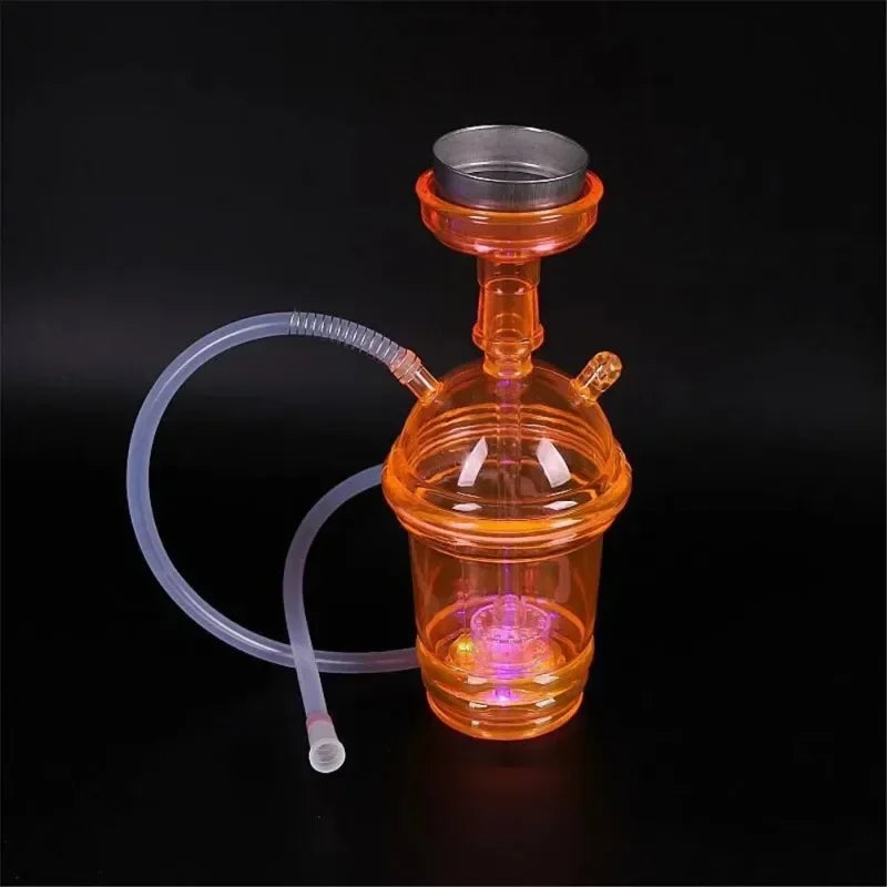 CRUSHER Cute Car acrylic hookah cup with LED light and metal tobacco bowl on black background.