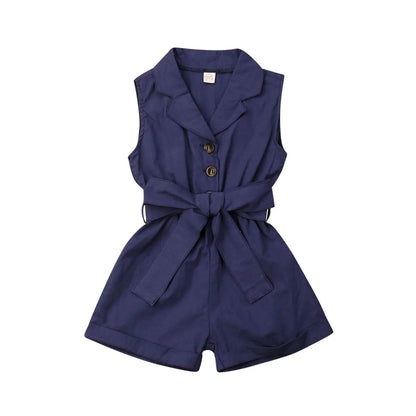 Fashion Kids Baby Girls Clothes Sleeveless Bow-tie Waist Playsuits Outfits Summer Sunsuit Overall Children Clothing Good Vibrations