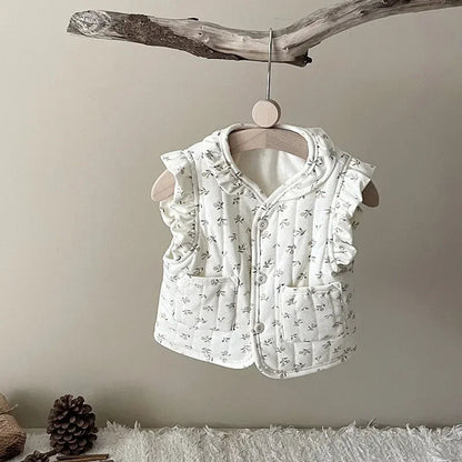 Korean Baby Autumn Winter Floral All-match Vest Baby Windproof Vest Jacket Toddler Girl Spring Waistcoat Cotton Padded Outwear Good Vibrations