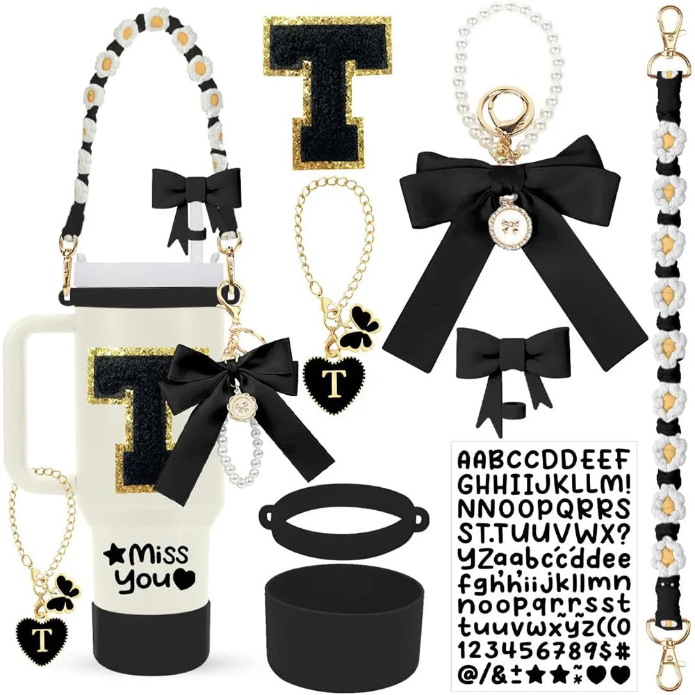 8Pcs Cup Accessories Including Straw Topper,Silicone Prorective Boot,Cup Charm,Stickers and Handle Strap for 40oz Tumbler Cup Good Vibrations