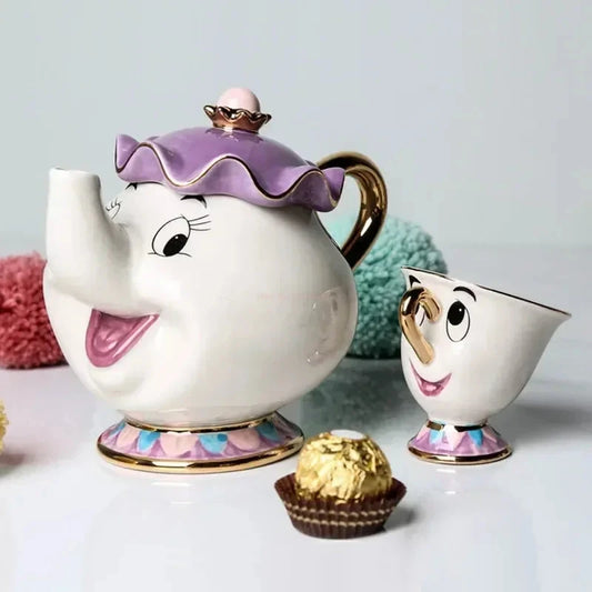 Disney Beauty And The Beast Teapot Cute Cartoon Coffee Pots Mug Mrs Potts Chip Cup Tea Pots Tea Cup Set Home Decor Ornament Gift Good Vibrations