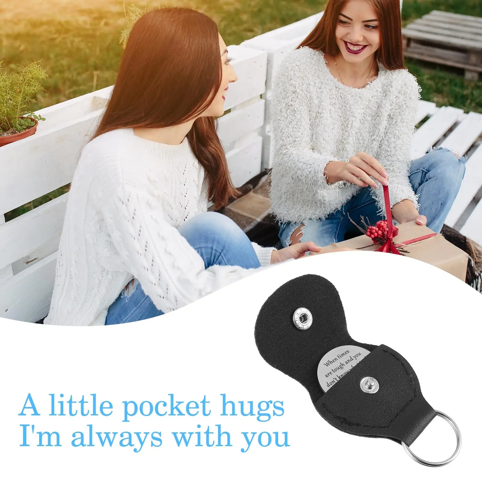 1pc Pocket Hug Keychain Pocket Hug Coin Holder Keychain Double Sided Coin Thoughtful Gifts PU Keychains for Long Distance Good Vibrations