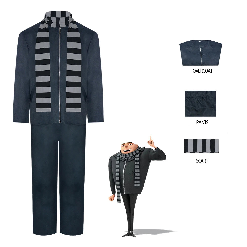 Movie GRU cosplay costume coat pants scarf for men male disguise dress-up party fantasy outfits Halloween carnival suit Good Vibrations