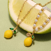 Nivora Resin Fruit Lemon Pendant Necklace For Women Imitation Pearl Stainless Steel Zircon Handmade Strand Beads Choker Jewelry Good Vibrations