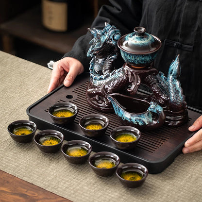 1 set, creative lazy tea set, semi-automatic dragon teapot, magnetic rotating water-conducting tea set, Chinese Kung Fu tea set Good Vibrations