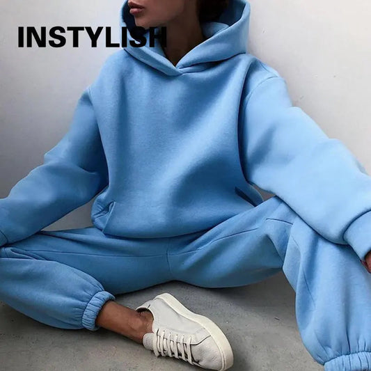 Women Two Piece Sets Tracksuit 2022 Autumn Casual Solid Long Sleeve Hoodie Sweatshirts Female Fashion Oversized Trouser Suits Good Vibrations