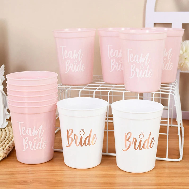 1Set Bachelorette Party Team Bride Plastic Drinking Cups Bridal Shower Gift Bride to be Hen Party Supplies Wedding Decorations Good Vibrations