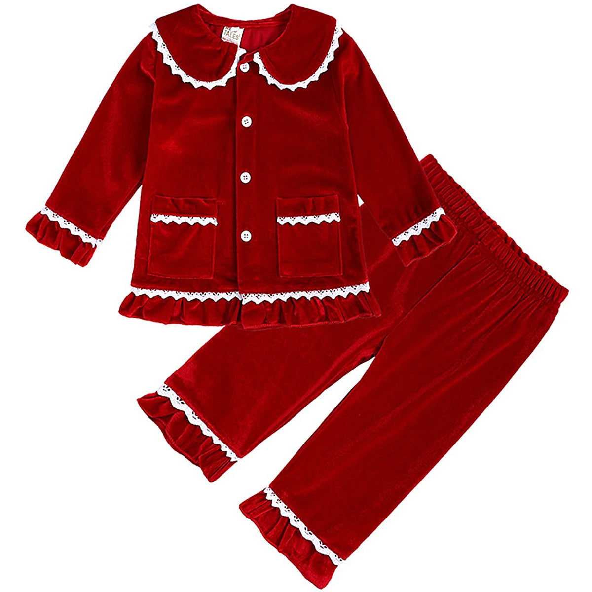 Christmas Pyjamas Kids Boys Girls Velvet Pajamas Infant Xmas Pjs Toddler New Year Party Gift Pijamas Green Red Nightwear Good Vibrations