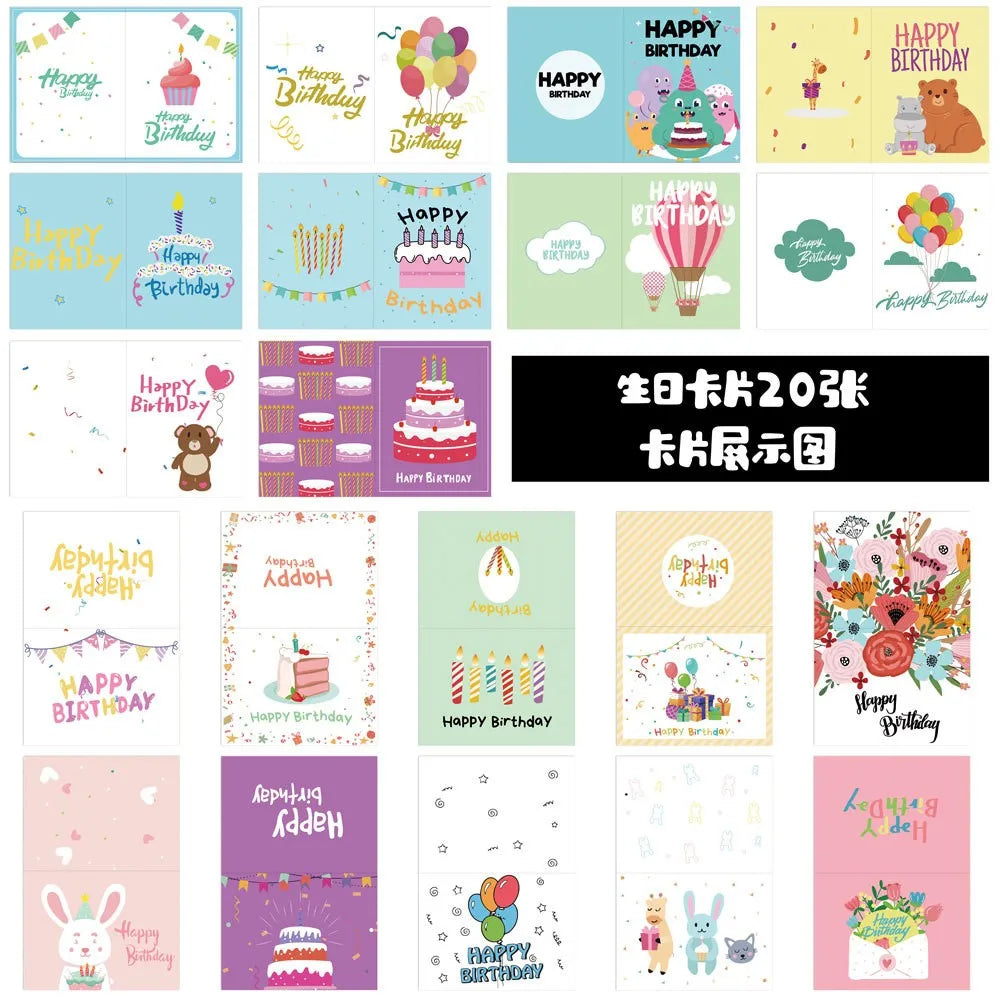 20-Pack Birthday Greeting Cards Set with Envelopes and Stickers,Cartoon Pattern, Multi-Design Paper Cards for Any Recipient Good Vibrations