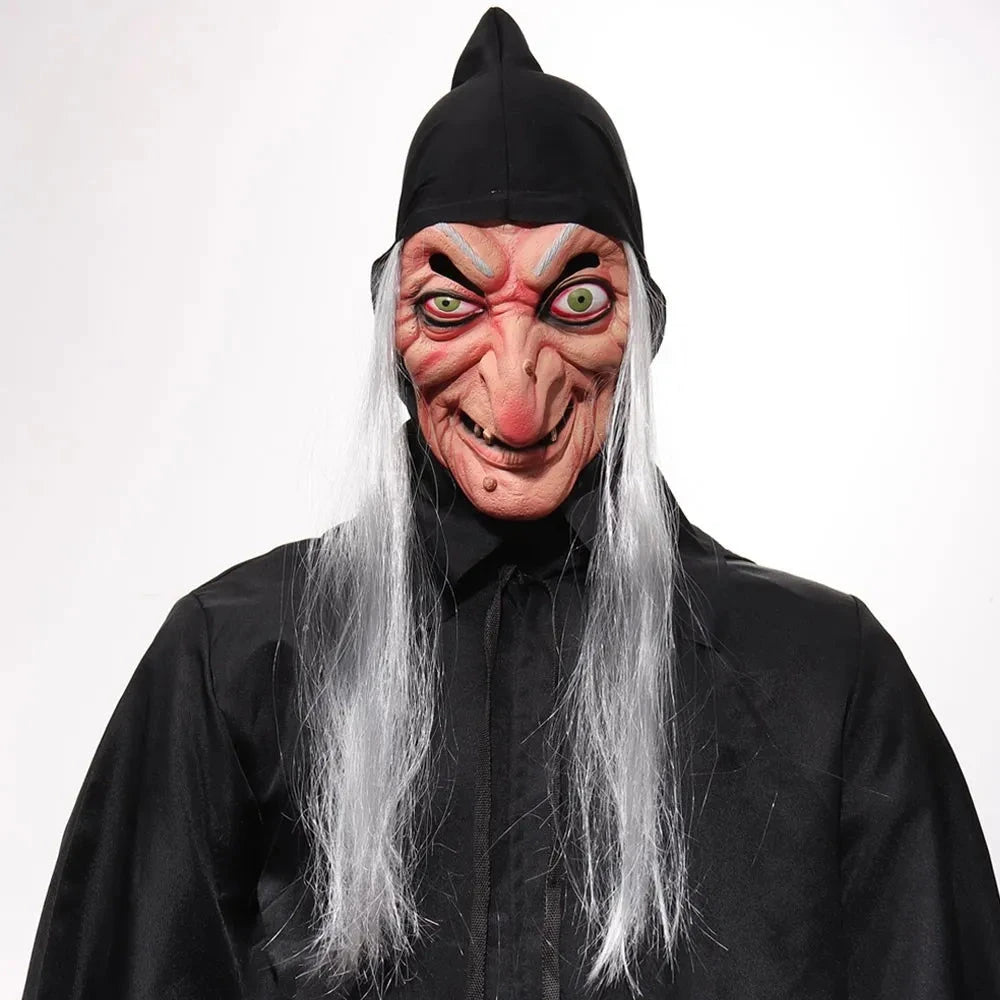 Halloween Witch Mask Cosplay Scary Ghost Face Sorceress Old Nana Grandma Latex Helmet Dress Up Party Costume Props Good Vibrations