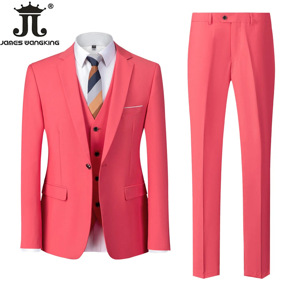 18 Color M-6XL ( Jacket + Vest + Pants ) Boutique Solid Color Men's Official Business Suit Bride's Wedding Dress Party Male Suit Good Vibrations