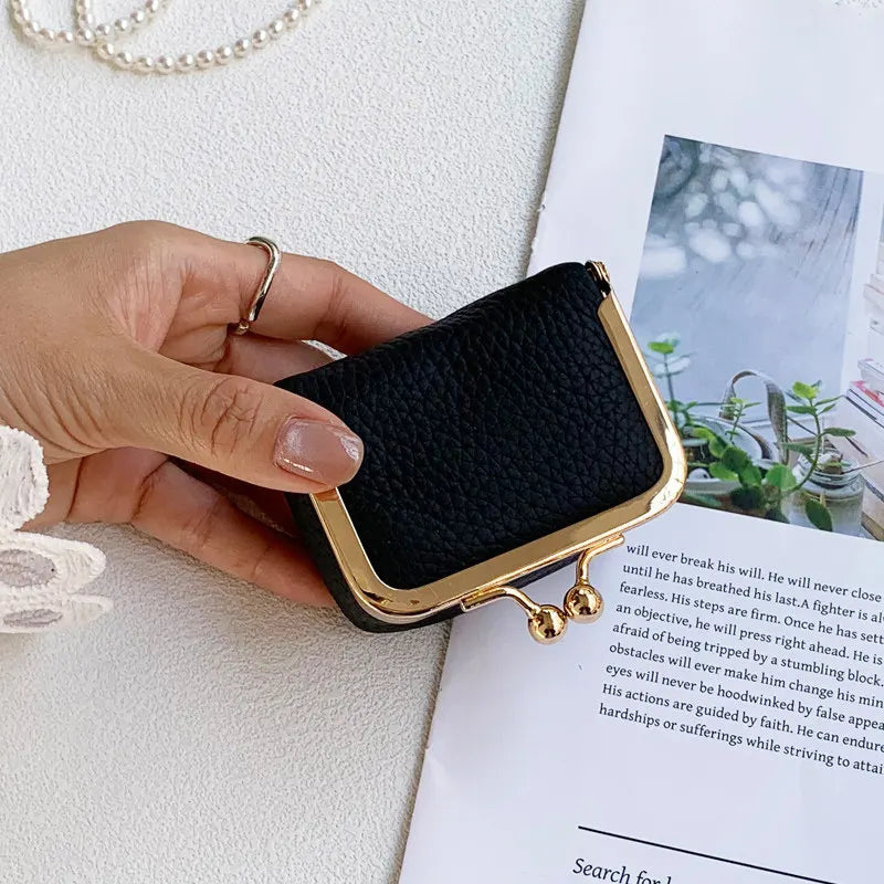Litchi Grain Mini Bag, 2 Sizes Available, Retro Metal Kiss Lock, Portable Jewelry Pouch for Rings, Earrings & Necklaces Coin Pur Good Vibrations