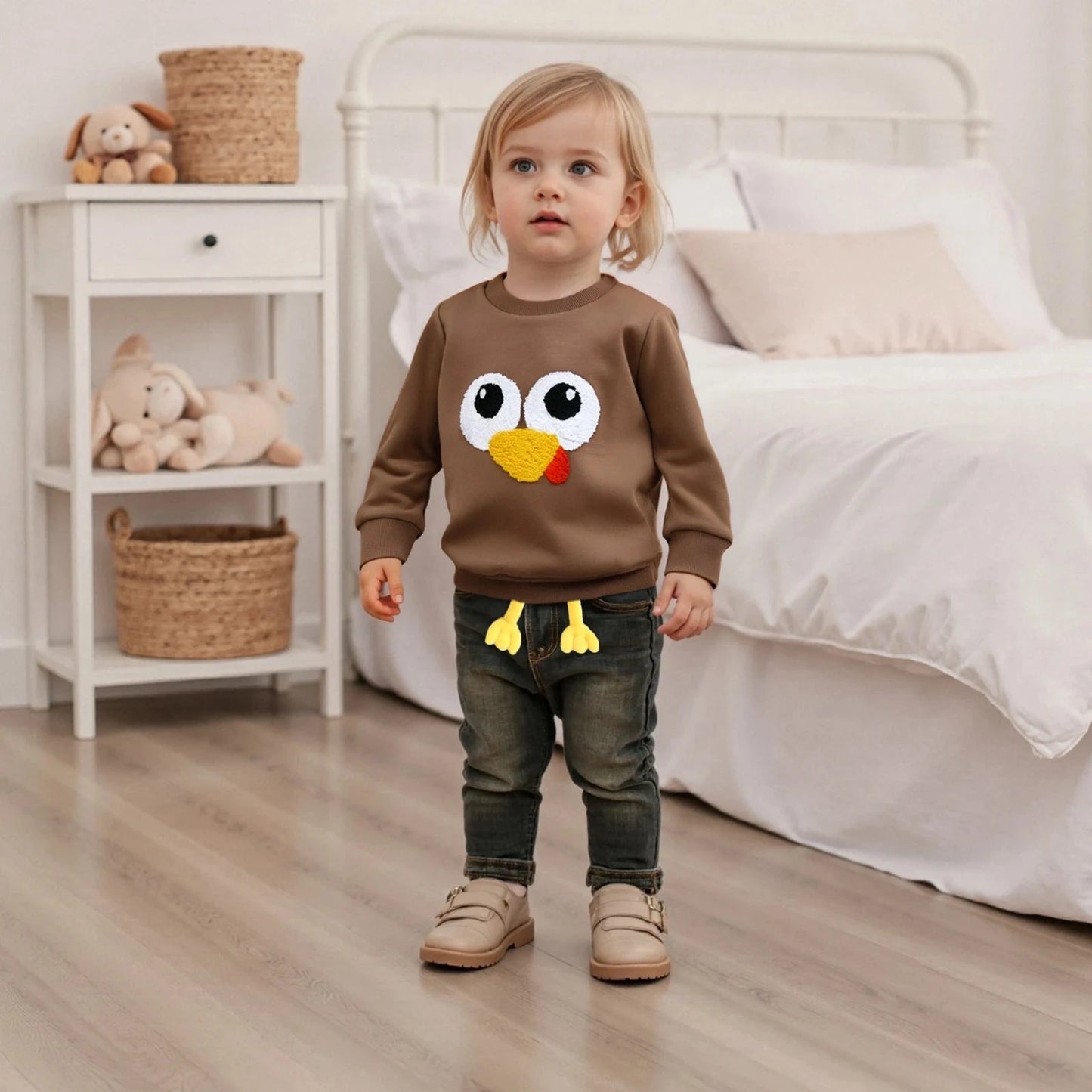 Little Boys Thanksgiving Day Sweatshirts Long Sleeve Round Neck Cartoon Turkey Pullover Good Vibrations