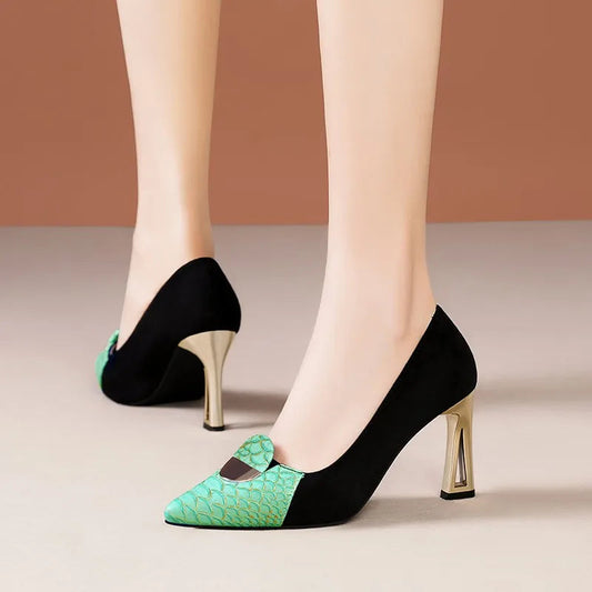 Sexy Fashion Style Women's Heeled Shoes Pointed Tip High Heels One Kick Retro Women Shoes Suede 2025 New Spring Zapatos De Mujer Good Vibrations