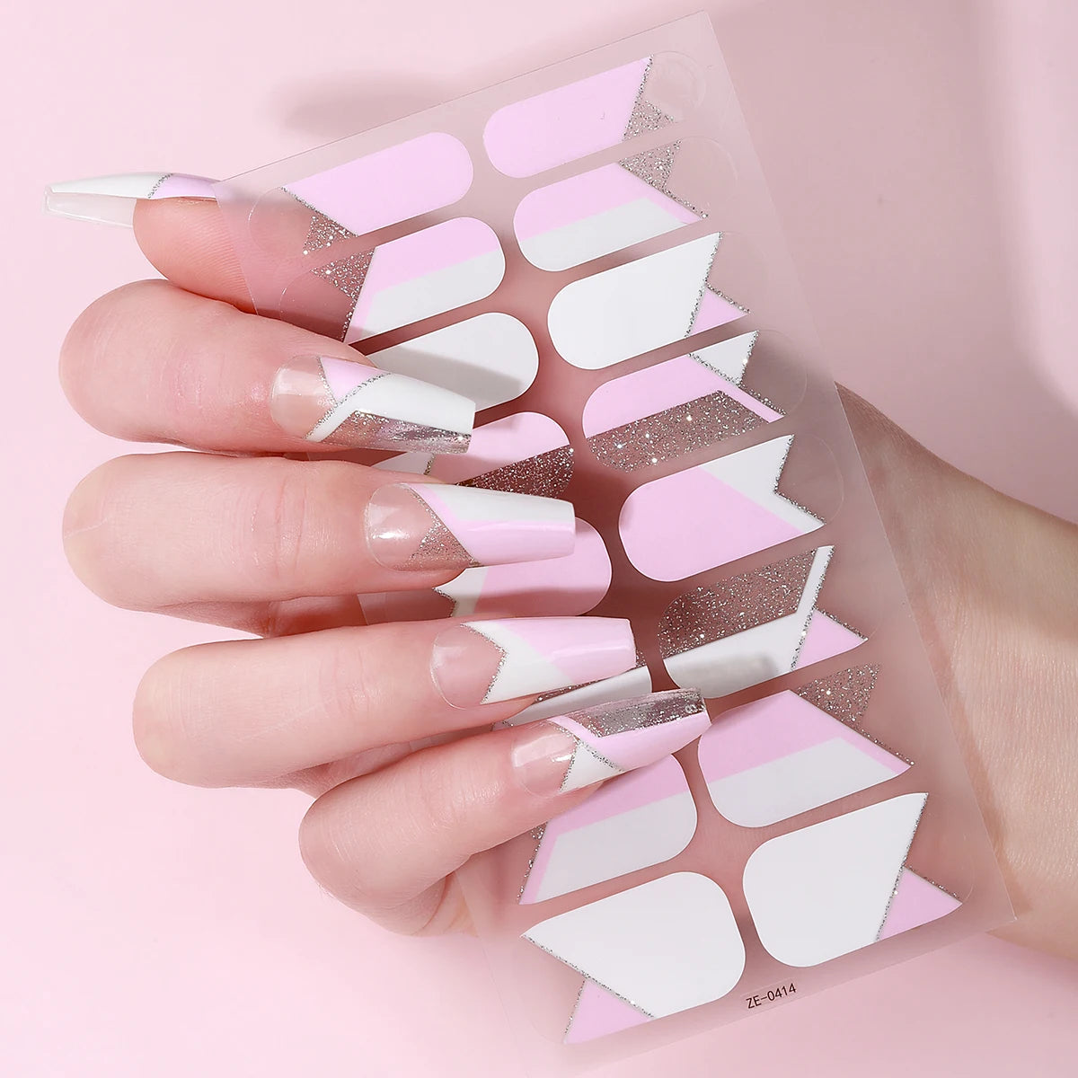 16Tips DIY Baking-Free Nail Stickers Shiny French Stripes Nail Patch Full Cover Adhesive Nail Wraps Manicures Decoration Decal Good Vibrations