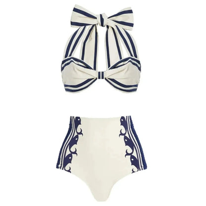 2Pcs Striped Swimsuit With Long Skirt Sexy Women Bikini Push Up Swimwear Halter Biquini Female Bathing Suit Slimming Beachwear Good Vibrations