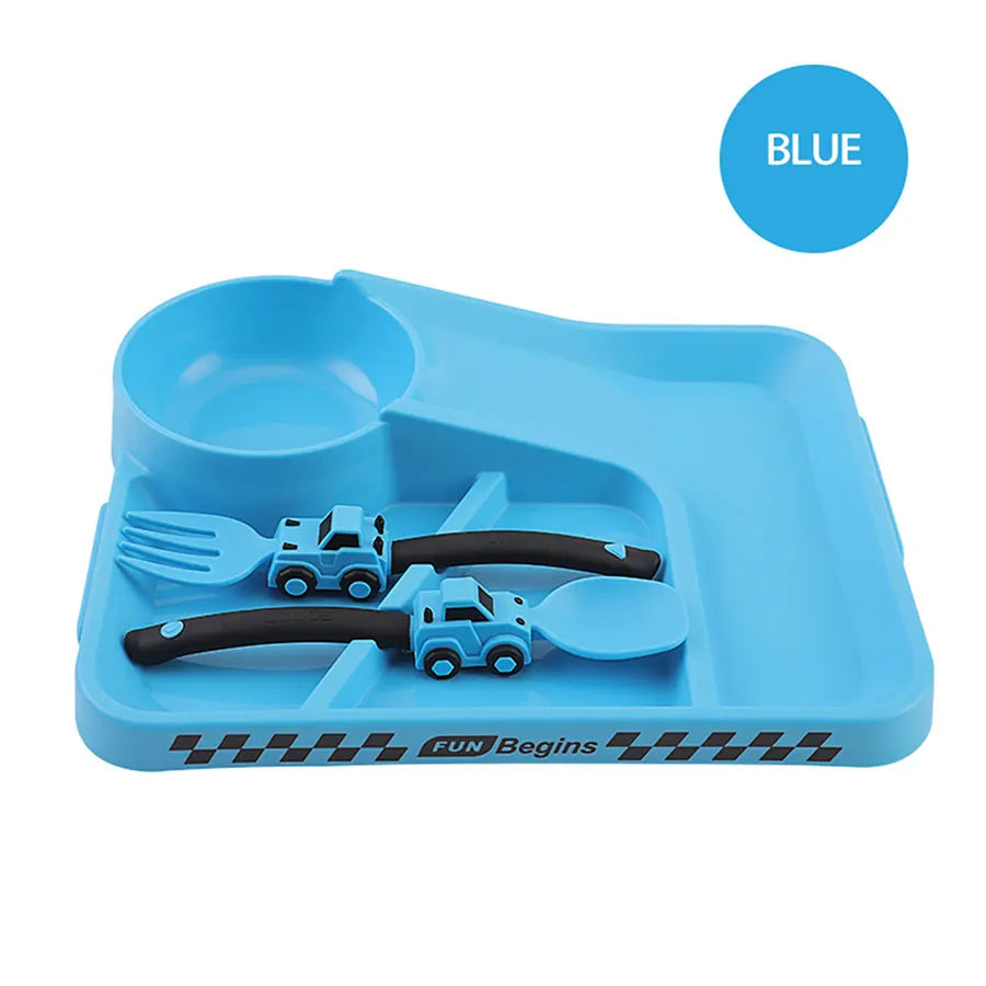 Children's Feeding Dish Set of Dishes for Baby Stuff Suction Cup Plate Aesthetic Tableware for Kids Plates Utensils Dinner Kit Good Vibrations