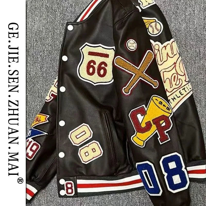 American Fashion Trendy Brand High-density Letter Cartoon Embroidered Red Baseball Uniform Clothing For Men And Women Jacket Good Vibrations