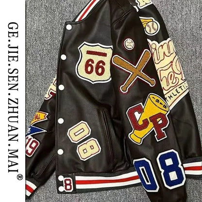 American Fashion Trendy Brand High-density Letter Cartoon Embroidered Red Baseball Uniform Clothing For Men And Women Jacket Good Vibrations