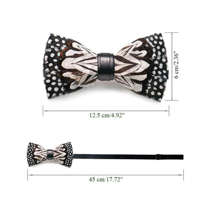 Wedding Bow Tie for Men handmade feather bow tie black white Pre-tied bowtie  brooch wooden box Set for Party birthday Gift Good Vibrations
