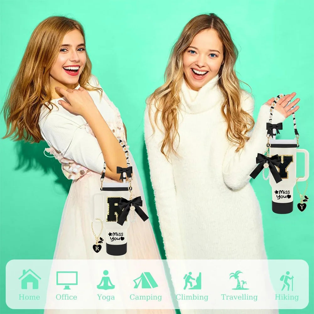 8Pcs Cup Accessories Including Straw Topper,Silicone Prorective Boot,Cup Charm,Stickers and Handle Strap for 40oz Tumbler Cup Good Vibrations