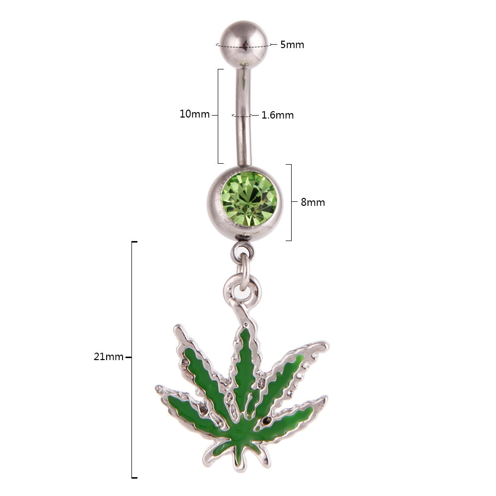 1PC Green Maple Leaf Belly Navel Ring Leaves Weed Dangle Belly Button Piercing Jewelry Surgical Steel Barbell Botton Piercing Good Vibrations Adult Super Store