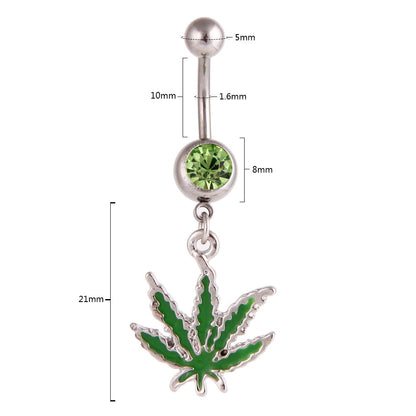 1PC Green Maple Leaf Belly Navel Ring Leaves Weed Dangle Belly Button Piercing Jewelry Surgical Steel Barbell Botton Piercing Good Vibrations Adult Super Store
