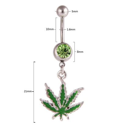 1PC Green Maple Leaf Belly Navel Ring Leaves Weed Dangle Belly Button Piercing Jewelry Surgical Steel Barbell Botton Piercing Good Vibrations Adult Super Store