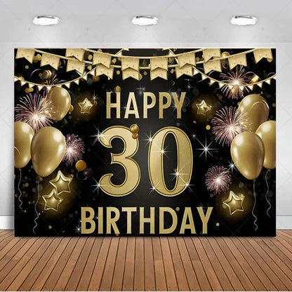 30th Birthday Party Decor Background Pink Black Gold Glitter Woman Man 30 Years Old Photography Backdrop Supplies Adult Gifts Good Vibrations