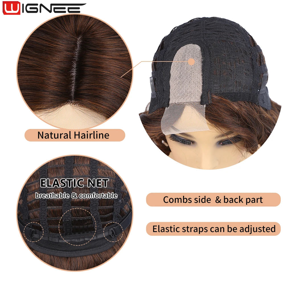 Wignee Body Wave Short Wig Brown Color Synthetic Hair Wigs For Women Side Part Wigs On Sale Clearance Cosplay Wig Daily Use Good Vibrations