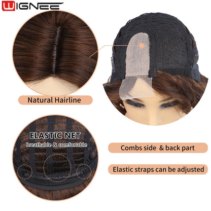 Wignee Body Wave Short Wig Brown Color Synthetic Hair Wigs For Women Side Part Wigs On Sale Clearance Cosplay Wig Daily Use Good Vibrations