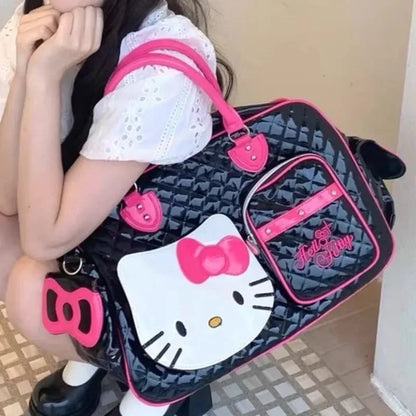 Sanrio Hello Kitty Large Capacity Crossbody Bag Pink Shoulder Bags For Women Y2k Sweet Girl PU Leather Handbag Good Vibrations