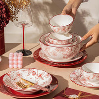 1Set New Luxury Red Rose Ceramic Tableware Household Bowl Spoon Plate Dinner Dinsh Kitchen Cutlery Home Decor Good Vibrations