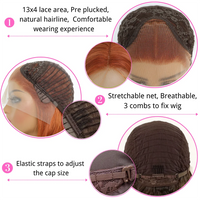 Ginger Orange 13*4 Lace Front Wigs Dark Orange Body Wave Synthetic Lace Front Wig for Women Pre Plucked Hairline Wig 14 Inch Good Vibrations