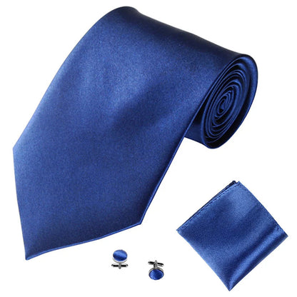 Fashion Men Women Tie Set 10CM 4'' Wedding Accessories Black White Red Blue Gray Yellow Pink Purple Cufflinks Hanky Necktie Sets Good Vibrations