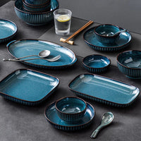 Blue Kiln Glazed Ceramic Plates, Microwaveable Dinner Plates, Round Rice Salad Bowls, Household Tableware Good Vibrations