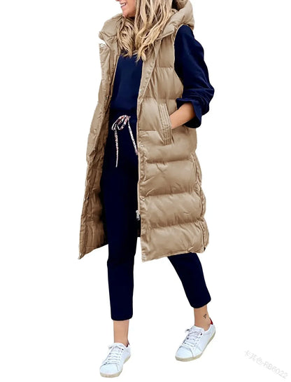 Women Autumn Winter Hooded Vest Coats Outwear Jacket Single-breasted Sleeveless Warm Solid Color Coats Parka Good Vibrations