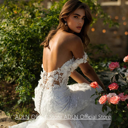 Luxury Flowers Lace Mermaid Wedding Dress Customized Off The Shoulder Sweetheart Illusion Court Train Bridal Gown for Bride Good Vibrations