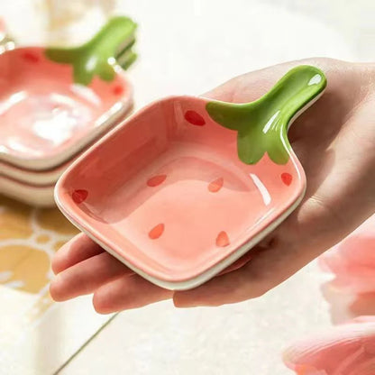 Super Cute Cartoon Strawberry Dipping Saucer Household Three-Dimensional Ceramic Saucer Ketchup Snack Plate Vinaigrette Good Vibrations