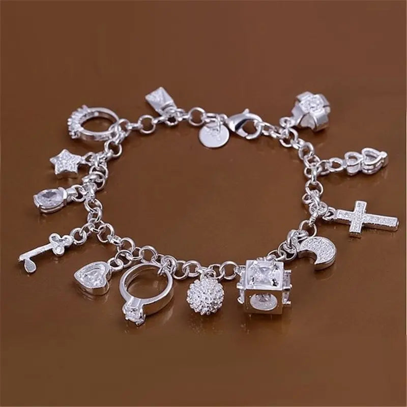 Bracelet European and American Silver Fashion Thirteen Pendant Bracelet Women's Multi-Element Jewelry Simple Style Bracelet Whol Good Vibrations
