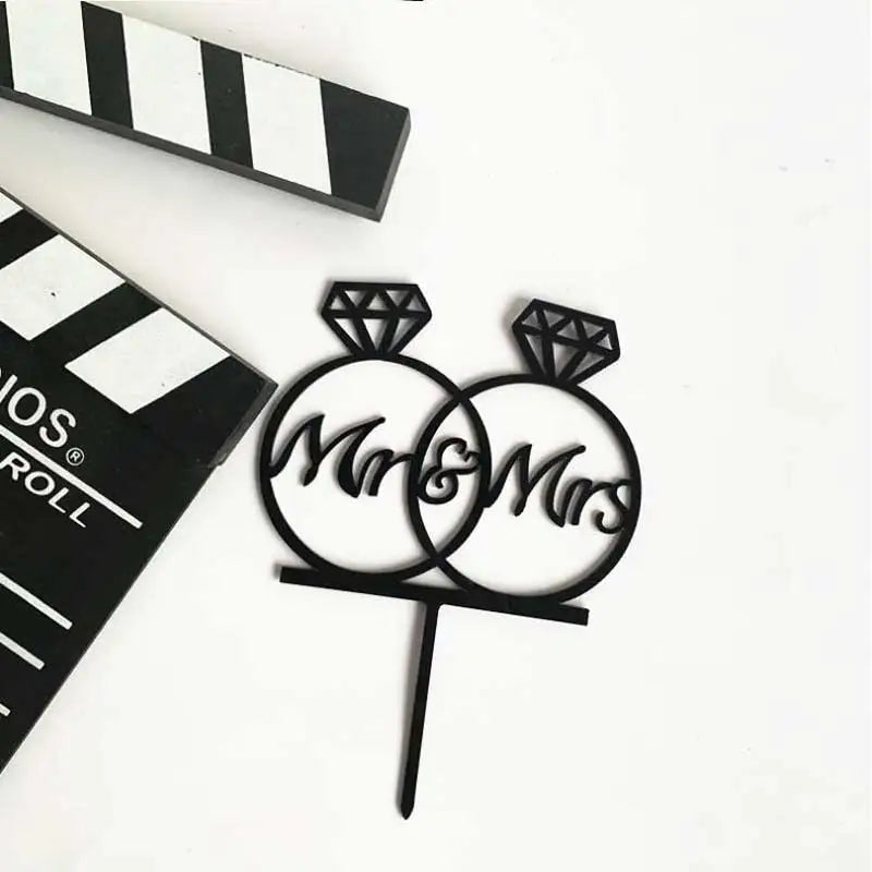 Wedding Cake Topper Bride Groom Mr Mrs Wedding Decorations Acrylic Black gold Cake Toppers Mariage Party Supplies Adult Favors Good Vibrations